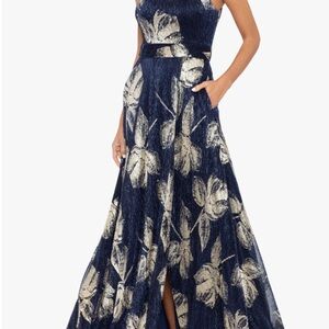 Betsy & Adam Women's Metallic-Print Halter Gown Size 4 NEW NO TAGS